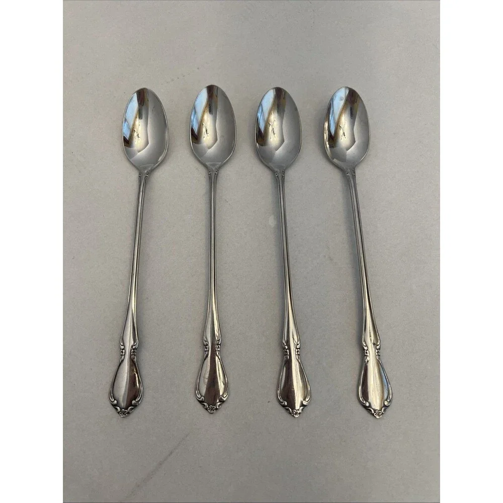 Oneidacraft DELUXE CHATEAU Iced Tea Spoons Stainless Flatware Set 4 Replacements